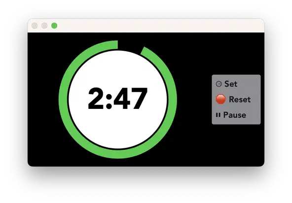 Public Meeting Timer in a window, counting down with 2:47 left inside a green ring